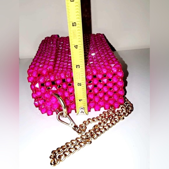 Handmade Woven Beads Crossbody / HandBag with Gold Chain Strap NEW - Picture 11 of 17